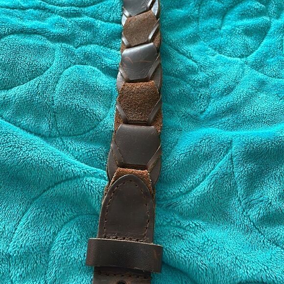 Leather and Suede Brown Belt with Brass Buckle - Picture 2 of 6